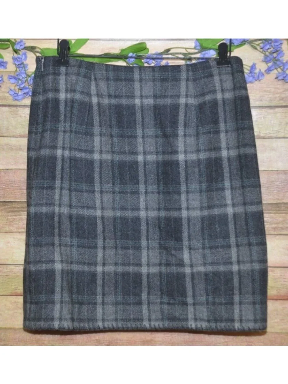 Eddie Bauer Skirt Womens 4 Wool Blend Gray Plaid Wrap Lined Preppy Academia